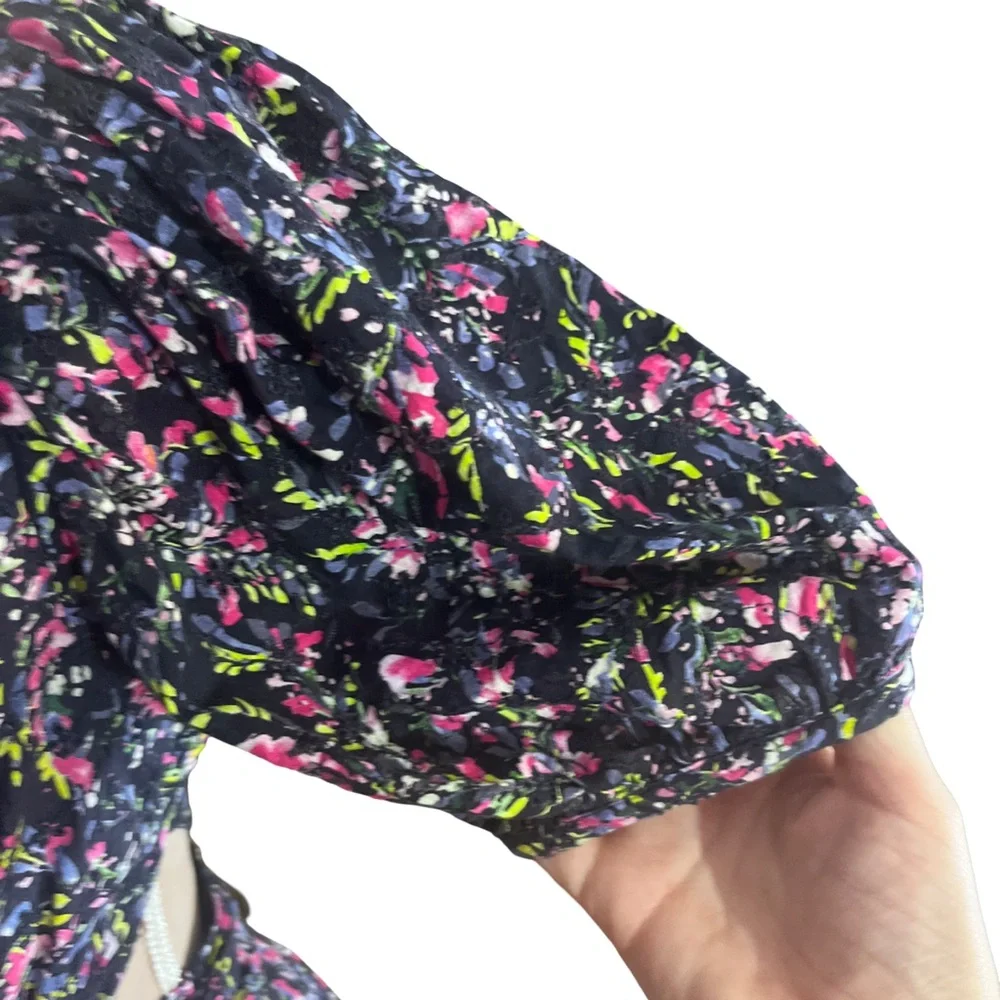 French Connection Navy Blue Floral Cotton Eyelet Lace Mini Dress with Cutouts - Picture 13 of 16